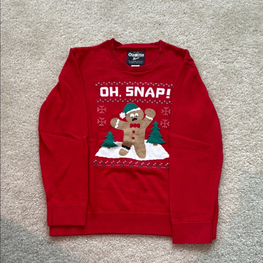 OshKosh B'gosh Red Crewneck Sweater with Gingerbread Design
